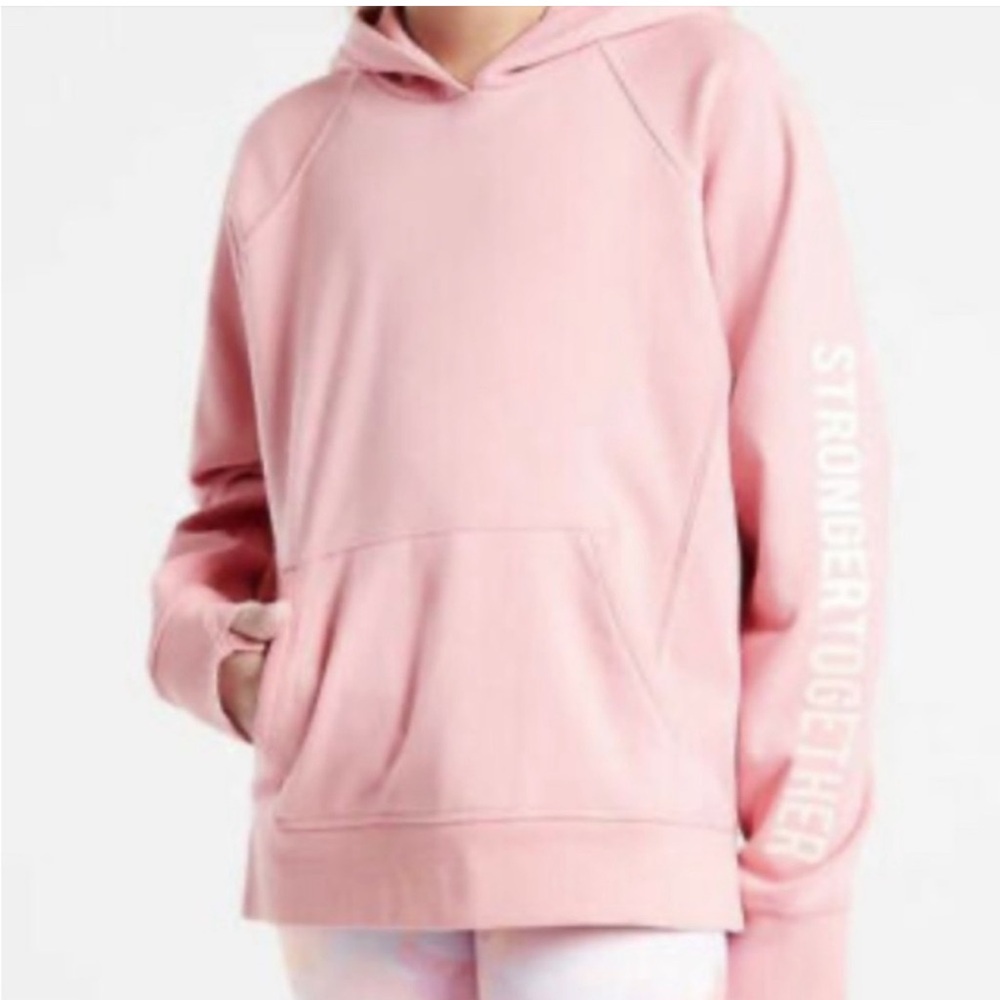 34. Athleta Girls Pink Cozy Sweatshirt Stronger Together